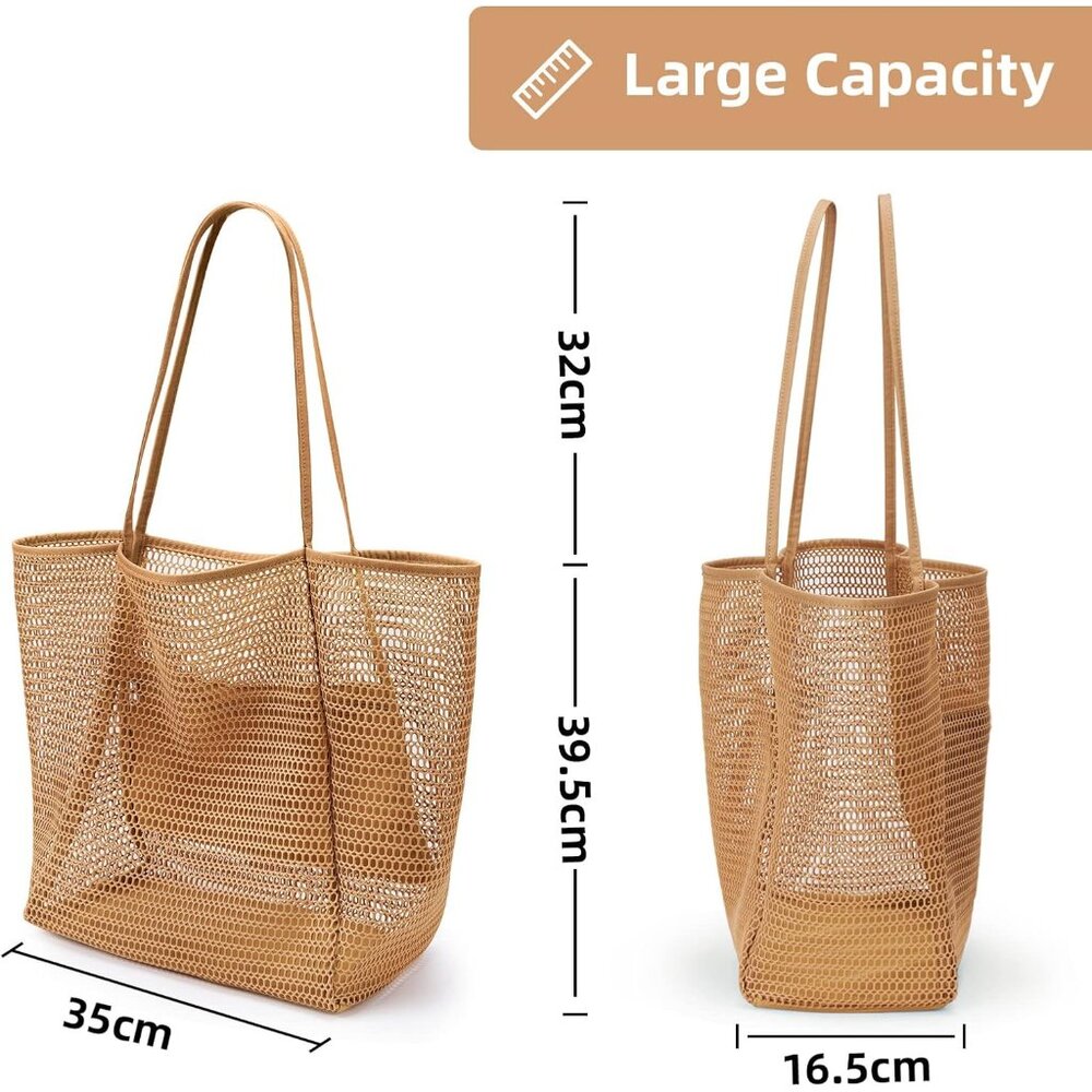 BeachNylon Mesh Tote Bag, Casual Tote Bag Hobo Women Foldable MAX 23L Shoulder B - Picture 5 of 9